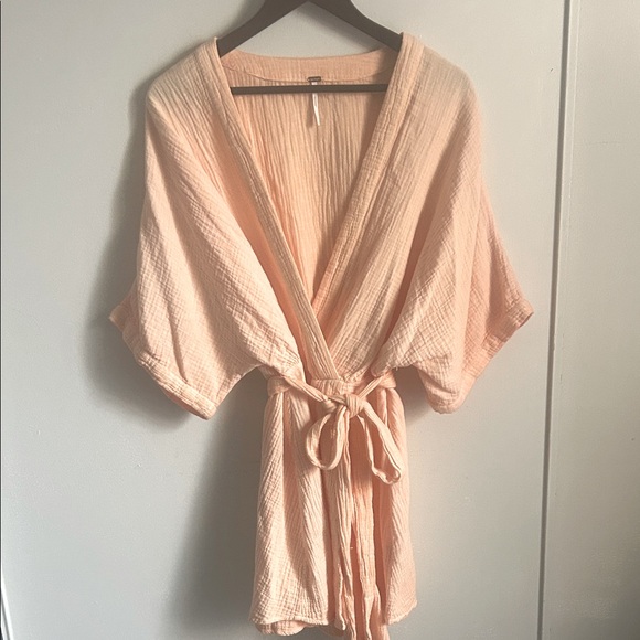 Free People Oversized Peach Kimono Surplice Cotton Dress Coverup Tunic - Picture 1 of 11